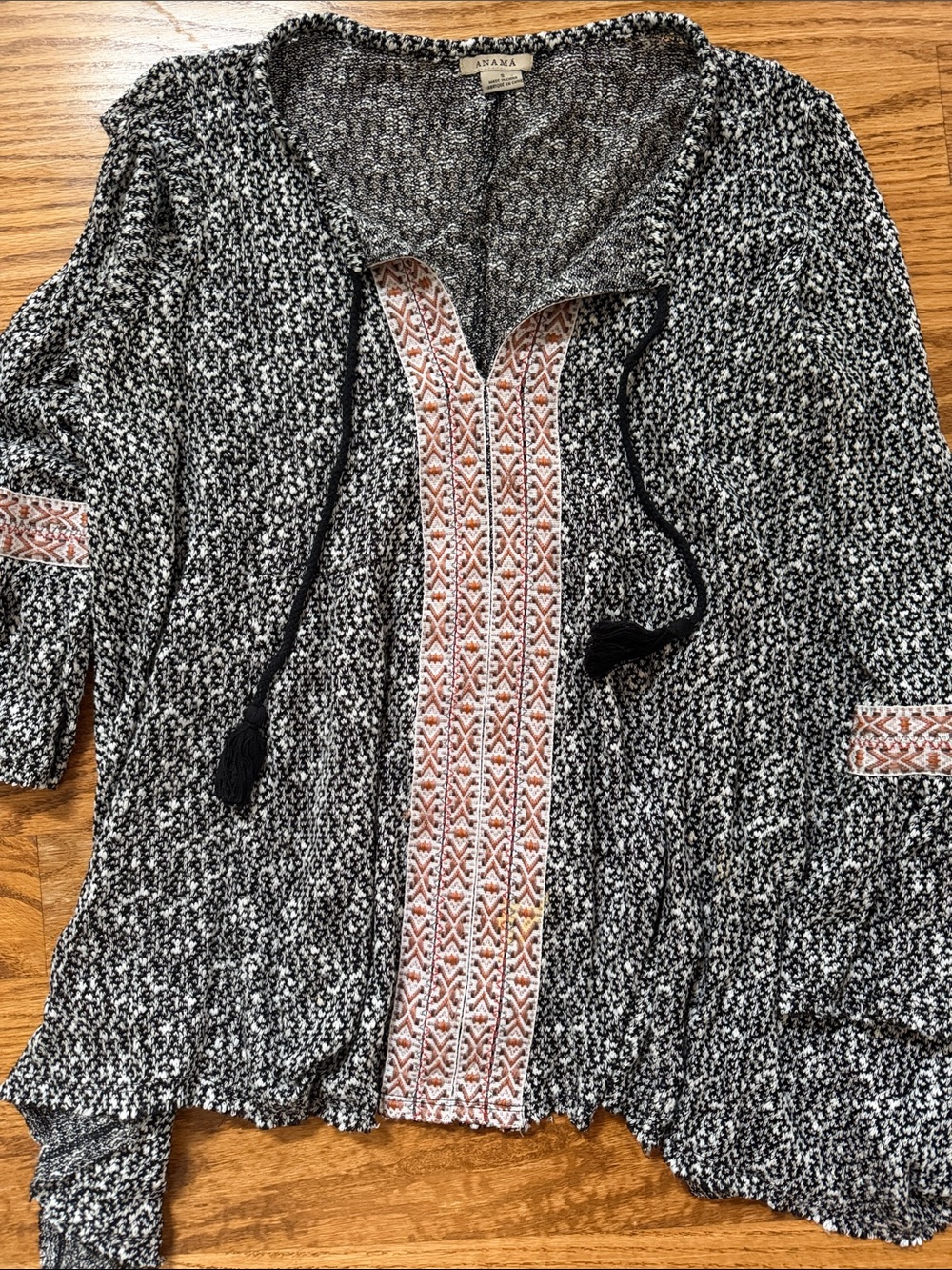 Anama Black & Ivory Knit Tunic with Coral Geometric Trim